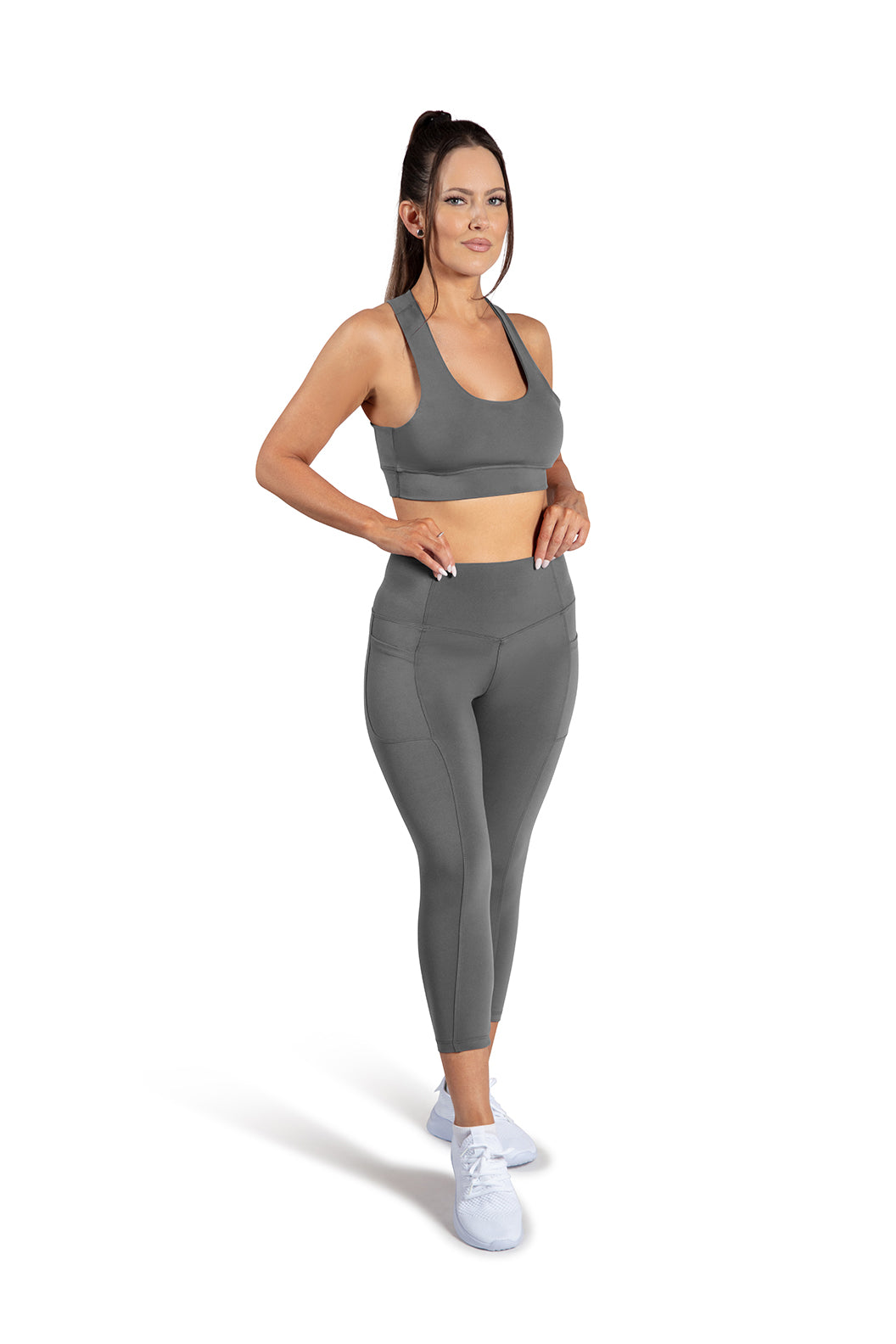Elio 7/8 Charcoal Gray Leggings With Pocket, Soft,Tight,Breathable