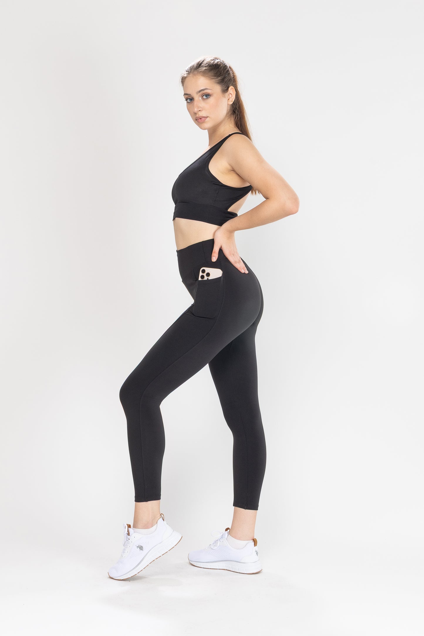 Elio 7/8 Black Leggings With Pocket, Soft,Tight,Breathable